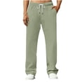 thumbnail image 2 of TKKCS Mens Soild Straight Leg Pants- Elastic Waist Relaxed Fit Casual Drawstring Flat Front Pants With Pockets Army Green Size S, 2 of 5