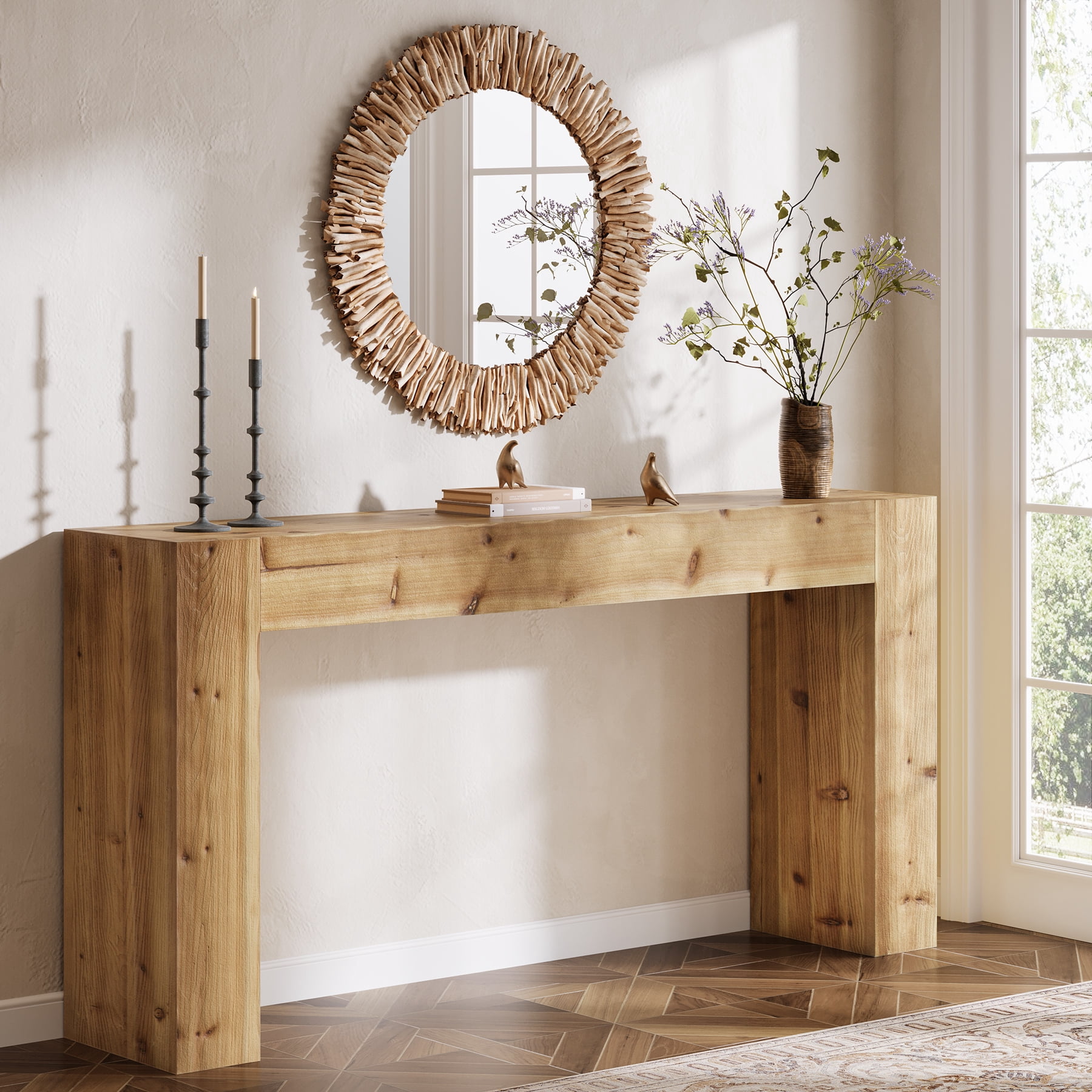 Tribesigns Solid Wood Console Table, 63-Inch Farmhouse Sofa Table Behind Couch for Entryway, Living Room, Foyer, Easy Assembly (Light Wood)