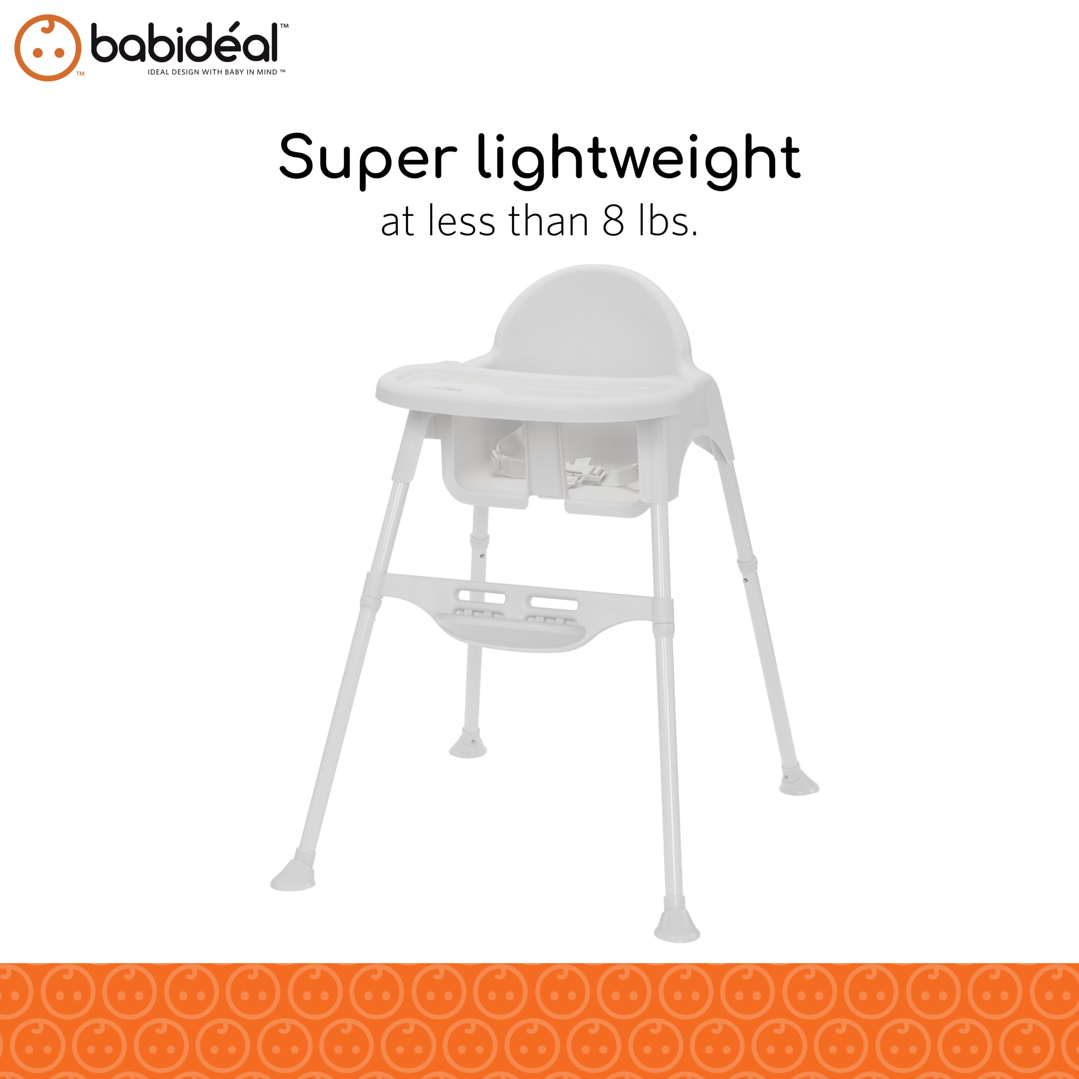 Babideal Lightweight Baby High Chair with Tray & Harness – White, Portable Easy-Clean Feeding Chair