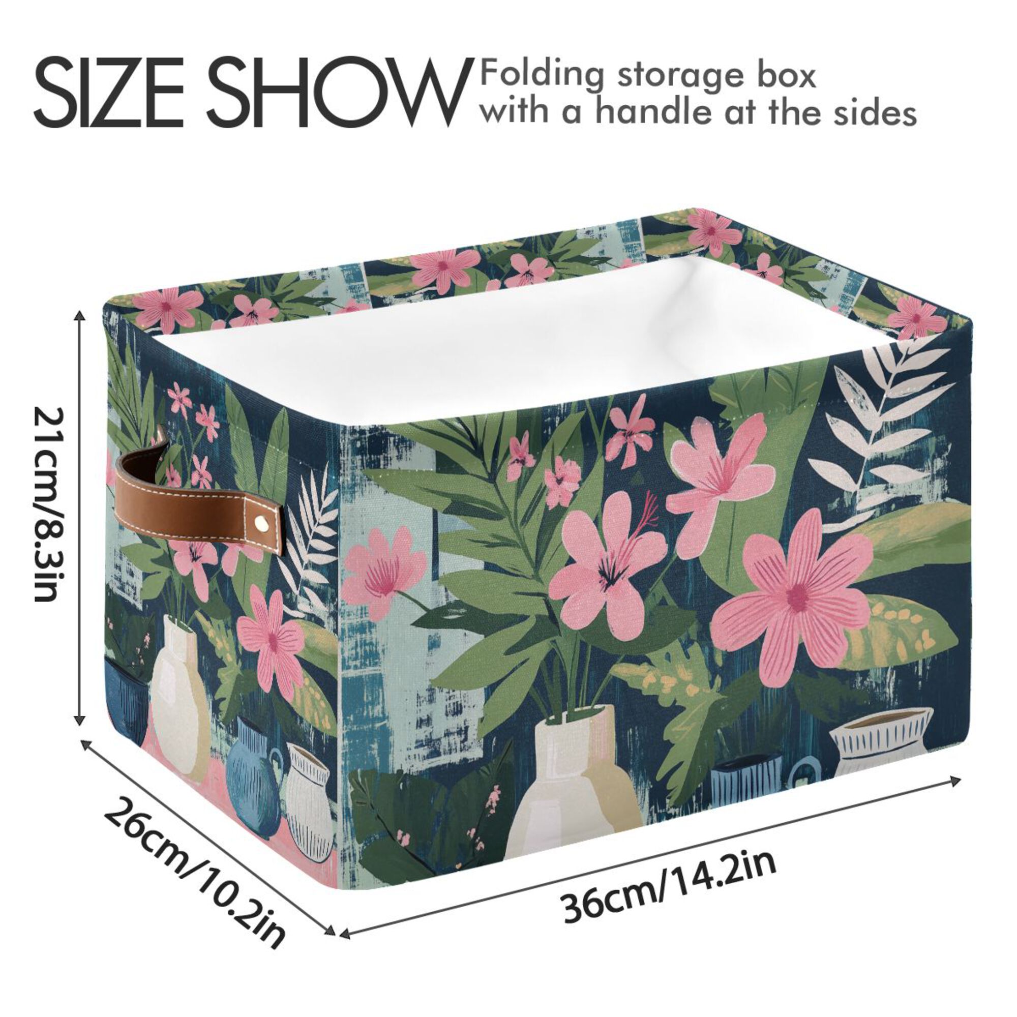 Yayeee Canvas Storage Basket with Handles for Shelves Fabric Bins Closet Organizer, Green Floral
