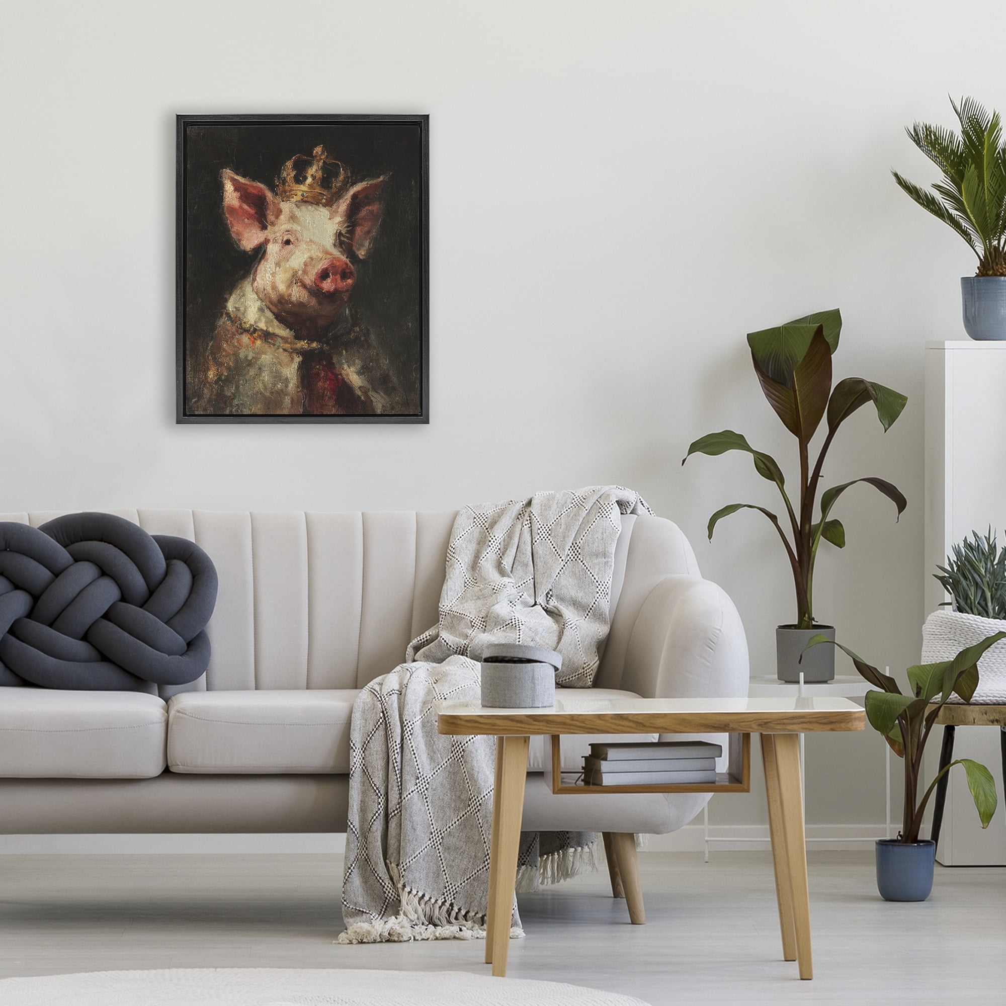 Stupell Industries Royal Swine Portrait Black Framed Floater Canvas Wall Art, design by Svetlana Aleynikova