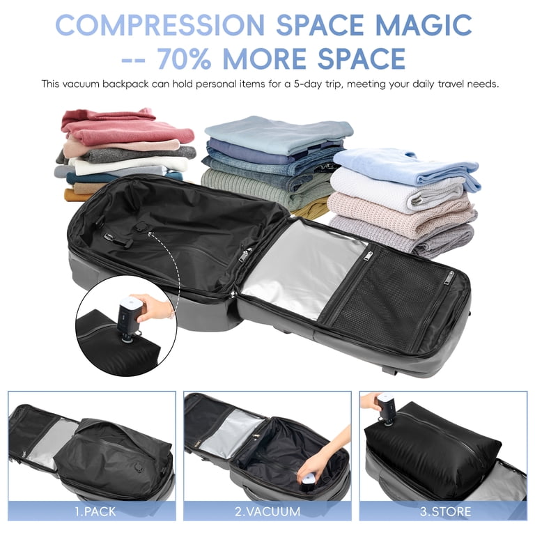 Fegat Rolling Vacuum Travel Backpack, 70L Expandable Compression Bag with Vacuum Pump,TSA Lock,Waterproof Carry on Luggage Vacuum Seal Backpacks ... Fegat Rolling Vacuum Travel Backpack, 70L Expandable Compression Bag with Vacuum Pump,TSA Lock,Waterproof Carry on Luggage Vacuum Seal Backpacks ...