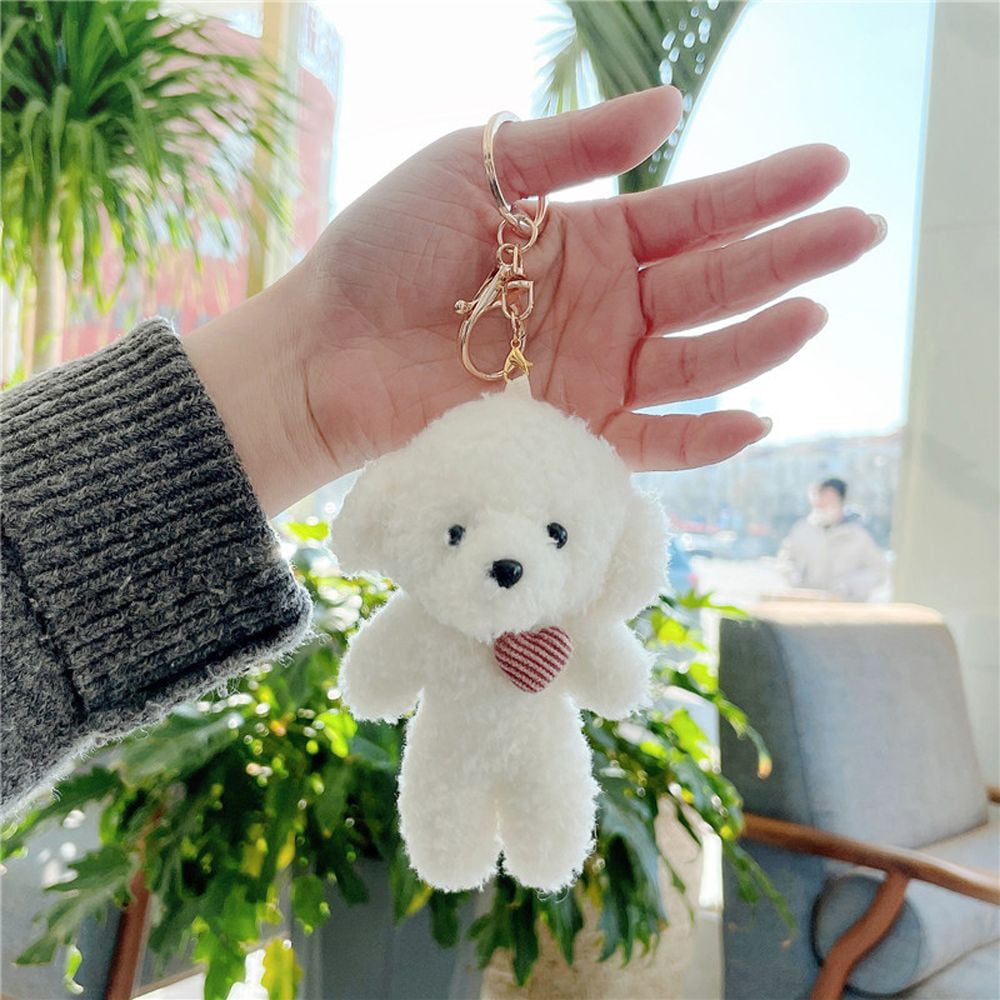 Kawaii Plush Bear Doll Toys Soft Stuffed Animal Bear Rabbit Dog Charm  Keychain Furry Doll Toy Keyring Backpack Pendant for Girls and Boys BEAR  PINK HEART 