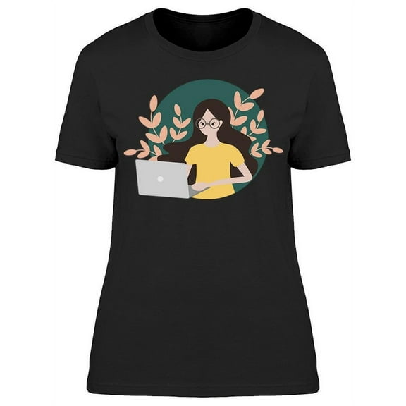 Girl In Glasses With Laptop  T-Shirt Women -Image by Shutterstock, Female x-Large