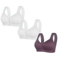 thumbnail image 4 of 3PC Bras for Women Lace No Underwire Front Closure Comfort Wireless Full Coverage Push Up Yoga Workout Everyday Bra,White 1,42 B, 4 of 4