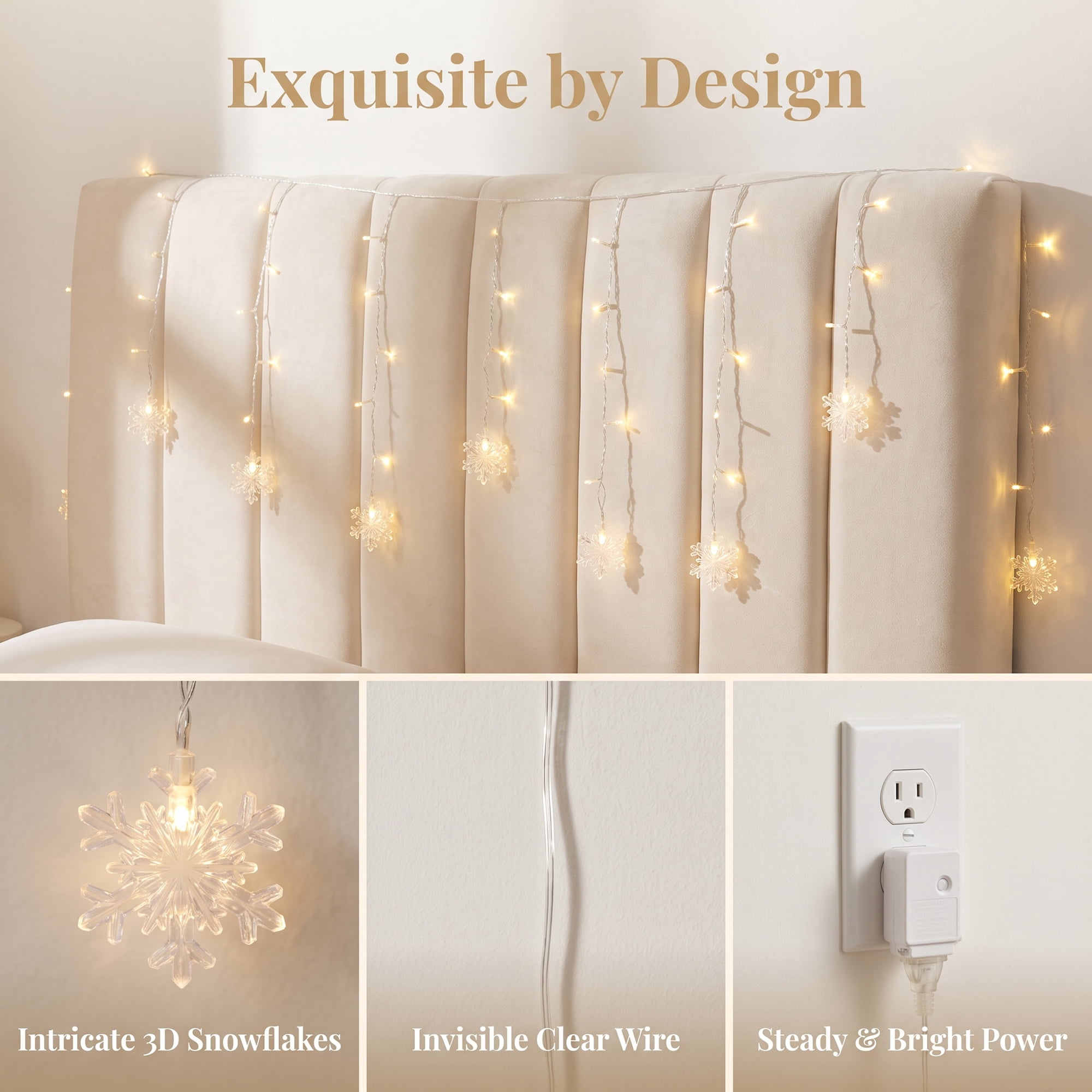 Unique Bargains 3D Snowflake Decor Lights for Indoor Romantic Winter Decorations 3.5 ft Warm White EU Plug In Powers Steady On and Twinkle Lights