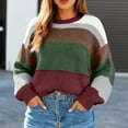 thumbnail image 4 of Women's Color Block Cropped Sweaters Winter Trendy Casual Going Out Striped Pullover Tops for Fall and Winter, Stylish and Comfortable, Perfect for Fashionable Wear,Coffee,Size L, 4 of 5