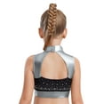 thumbnail image 4 of inlzdz Kids Girls Mock Neck Metallic Shiny Rhinestone Ballet Dance Crop Tank Top Workout Yoga Silver 8, 4 of 6