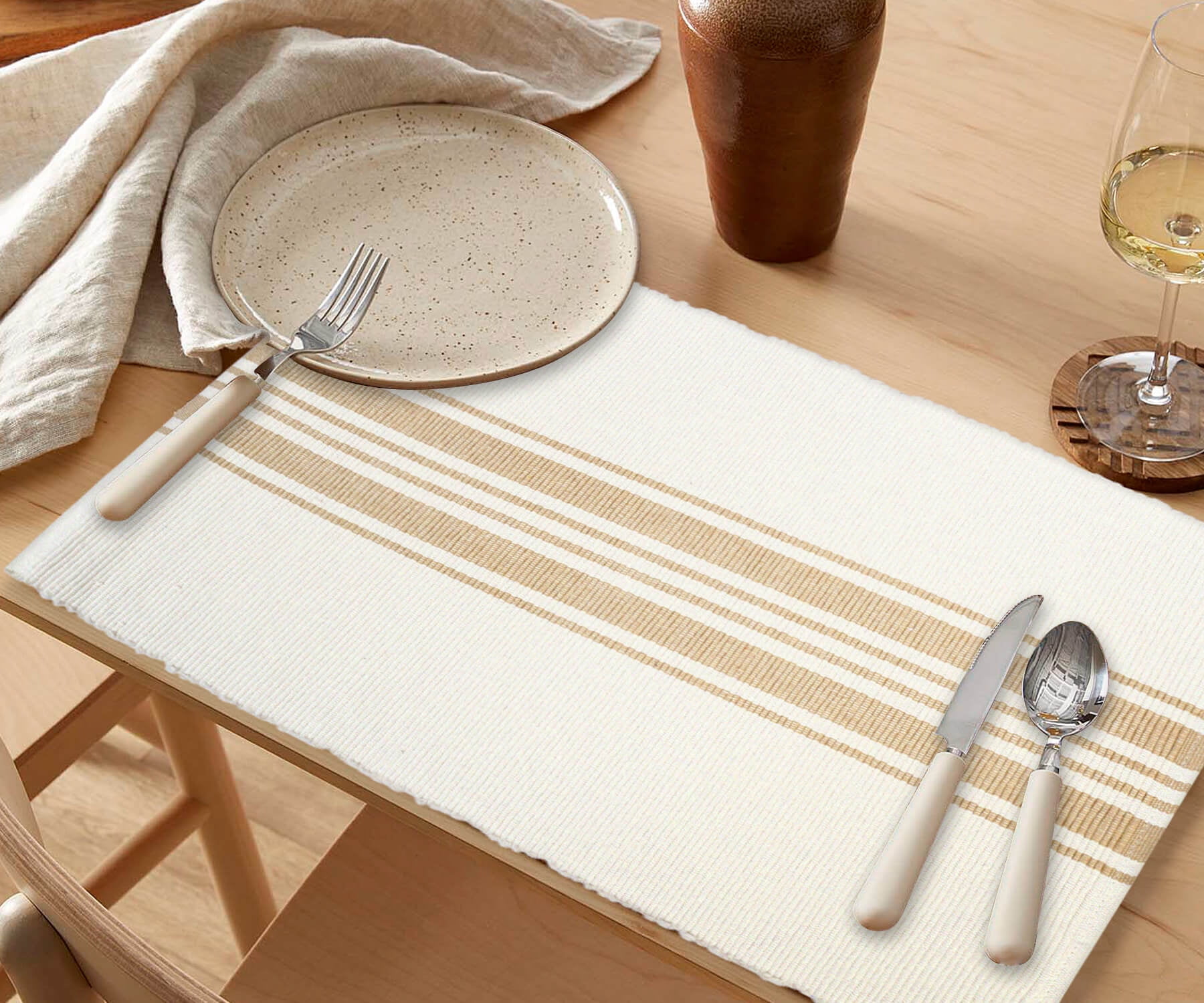 All Cotton and Linen Placemats Set of 4, Cloth Placemats, Cotton