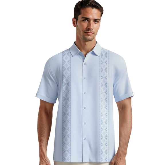 Café Luna Men's and Big Men's Printed Crosshatch Panel Short Sleeve Woven Shirt, Sizes S-4X