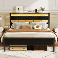thumbnail image 3 of Satifur Queen Size Bed Frame with Storage Headboard and LED Light, Platform Bed with Metal Slats, Noise Free Design, 3 of 10