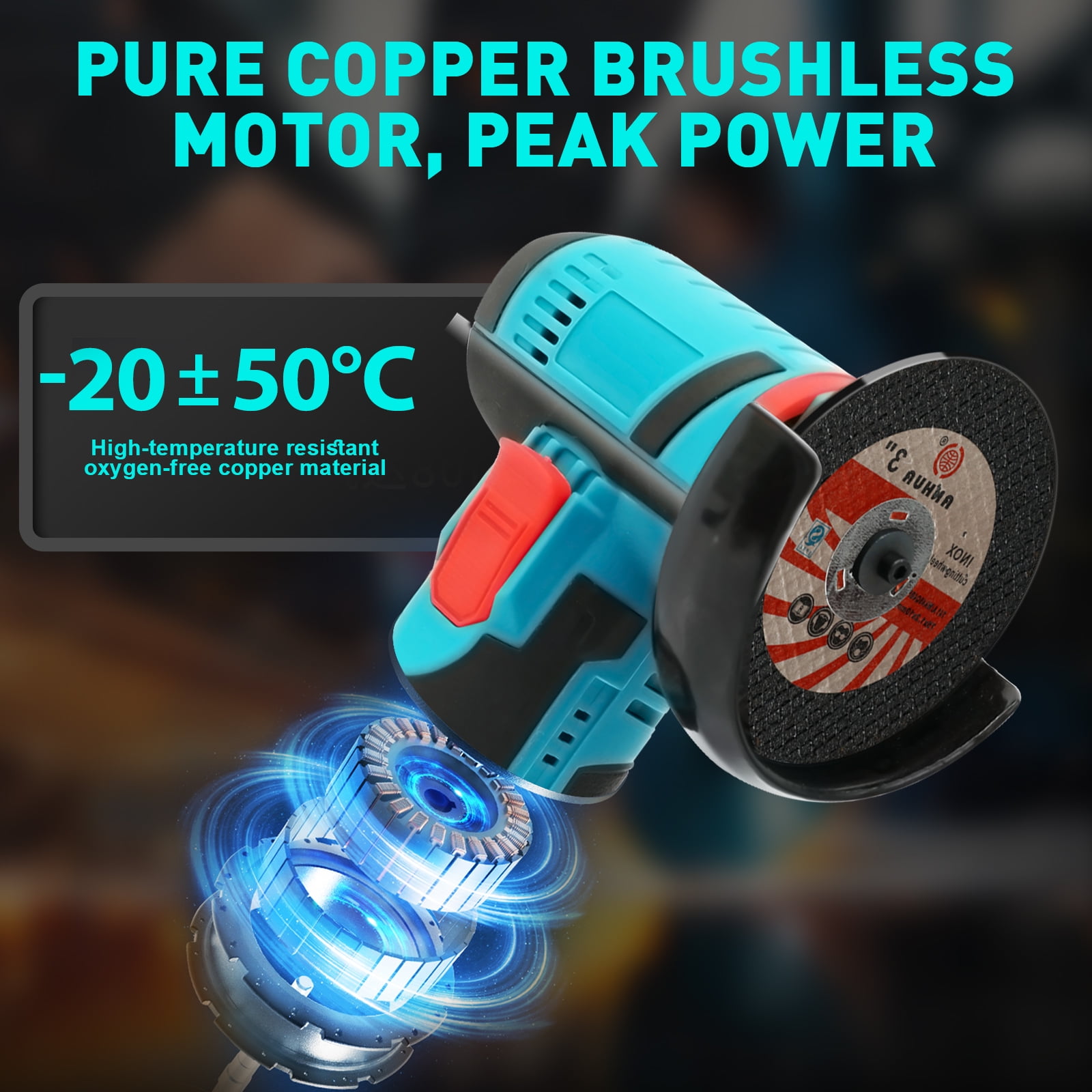 3" Cordless Angle Grinder, 16800 RPM Compact Handheld Polishing Angle Grinder, Grinder Power Tool