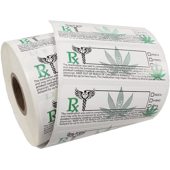 Kovot RX Medical Labels 3"x1", 1000 Labels Per Roll, Perforated Between Labels, with Universal Compliant Green Leaf Identification Symbol (1-Roll)