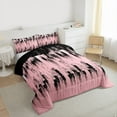 thumbnail image 3 of jejeloiu Batik Artwork Full Size Comforter Sets,Geometric Striped Lines Bedding Comforter Set,Pink Black Bedding Sets For Girls Kids,Microfiber Bedroom Decor Reversible,3pcs, 3 of 8
