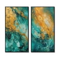thumbnail image 2 of Designart "Golden Turquoise Breakers Abstract Waves V" Abstract Shapes Framed Wall Art Set Of 2 - Transitional Gold Gallery Wall Frame Set For Home Decor, 2 of 6