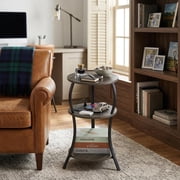 ZEXVIDA Round Side Table with Charging Station, 3-Tier Circular End Table and Compact Sofa Side Table, Gray