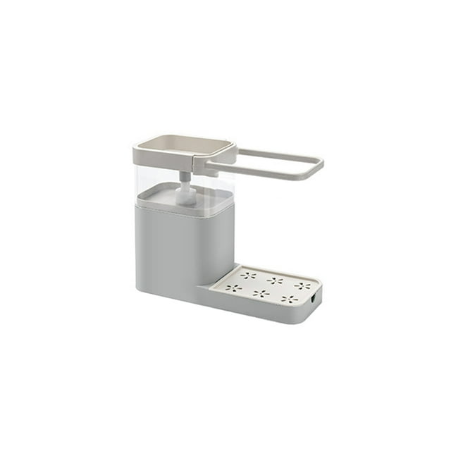 Naiovety Dispensador de jabón 3 en 1 con soporte de esponja Estante colgante impermeable Contenedor de limpieza Prensa Cajas de líquido Cocina y Comedor Gris