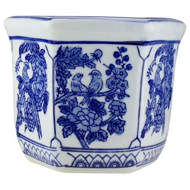 6.5" Blue and White Delft Design Small Ceramic Flower Pot