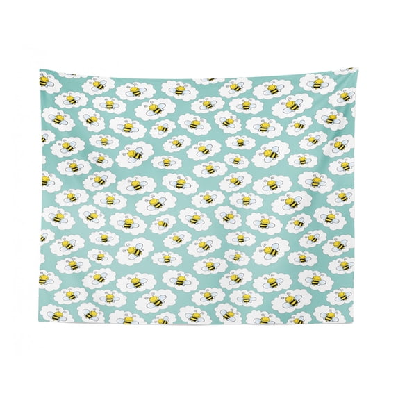 Transportation Tapestry, Rhythmic Bus Cars Motorcycles Trees Traffic Pedestrian Crossing, Fabric Wall Hanging Decor for Bedroom Living Room Dorm, 2 Sizes, Cream and Multicolor, by Ambesonne