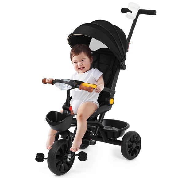 IFANTNG Triciclo para Niños Pequeños: Bicicleta Plegable con Sonido e Iluminación, Asiento Giratorio, Manija de Empuje, Toldo Retráctil para Niños de 1 a 6 Años