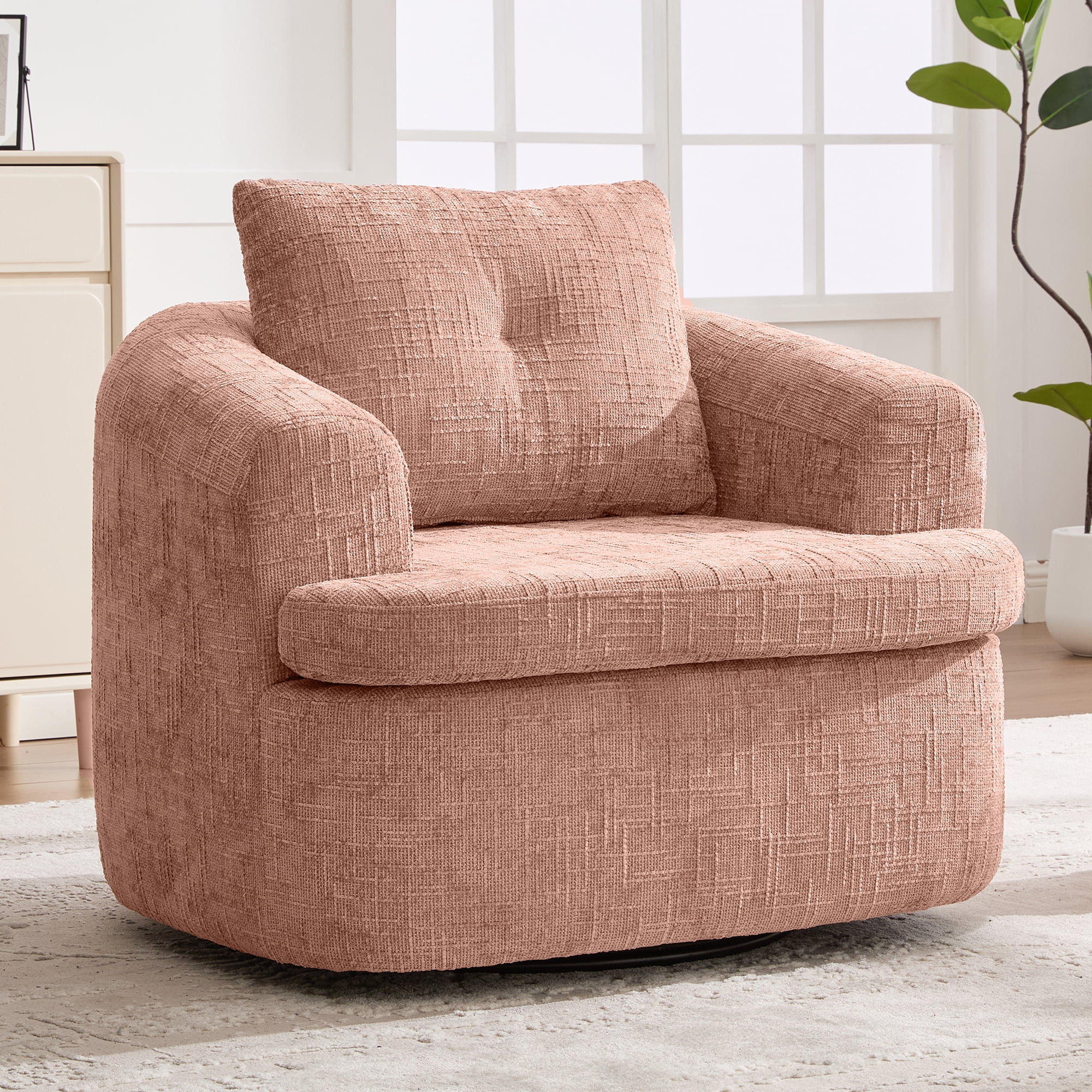 Euroco 360° Swivel Sofa Chair Accent Barrel Chair 36.6" Swivel Round Chair with Dual-layer Cushion Design for Living Room, Bedroom, Office and Hotel, Pink