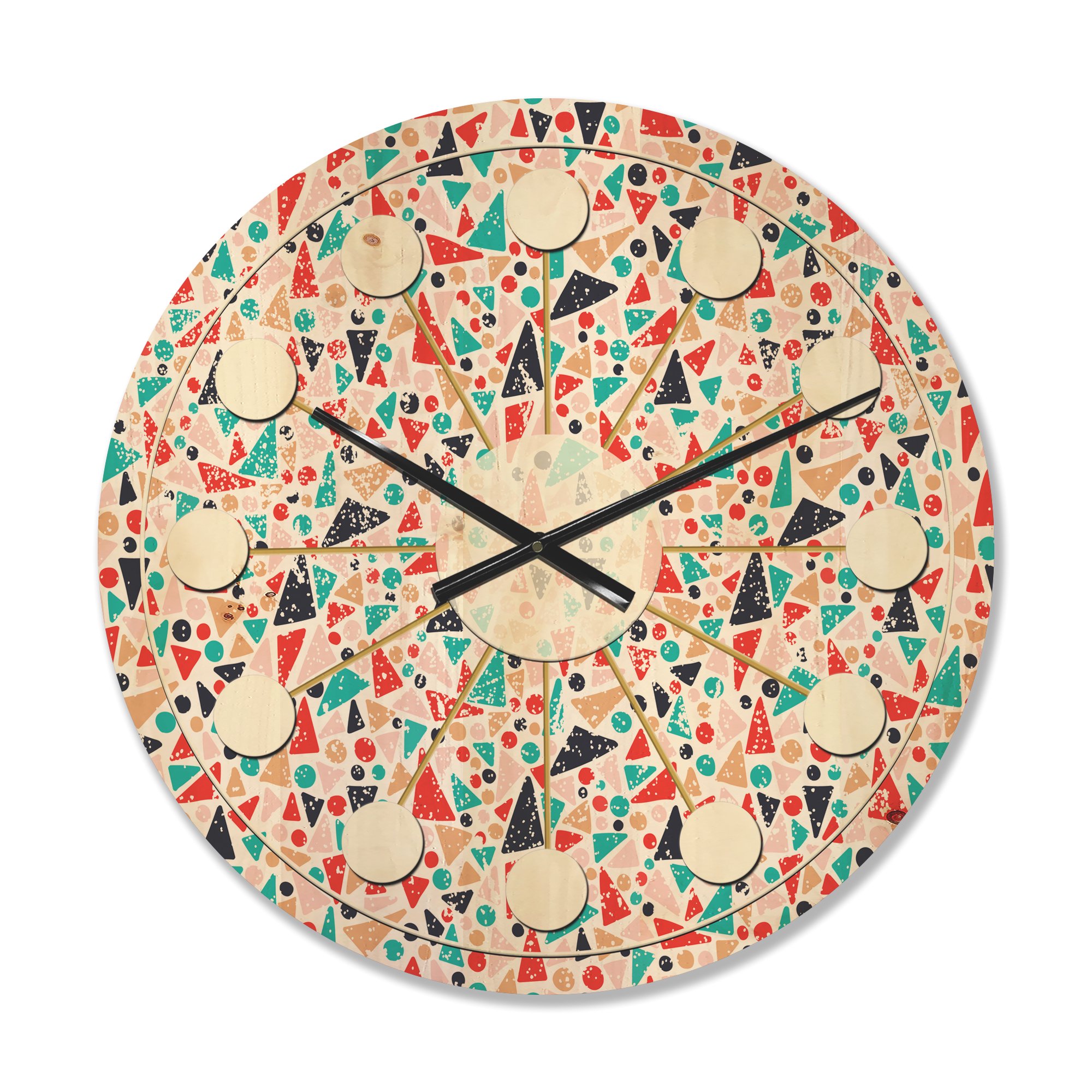 Designart 'Abstract Retro Pattern Design II' Mid-Century Modern Wood Wall Clock