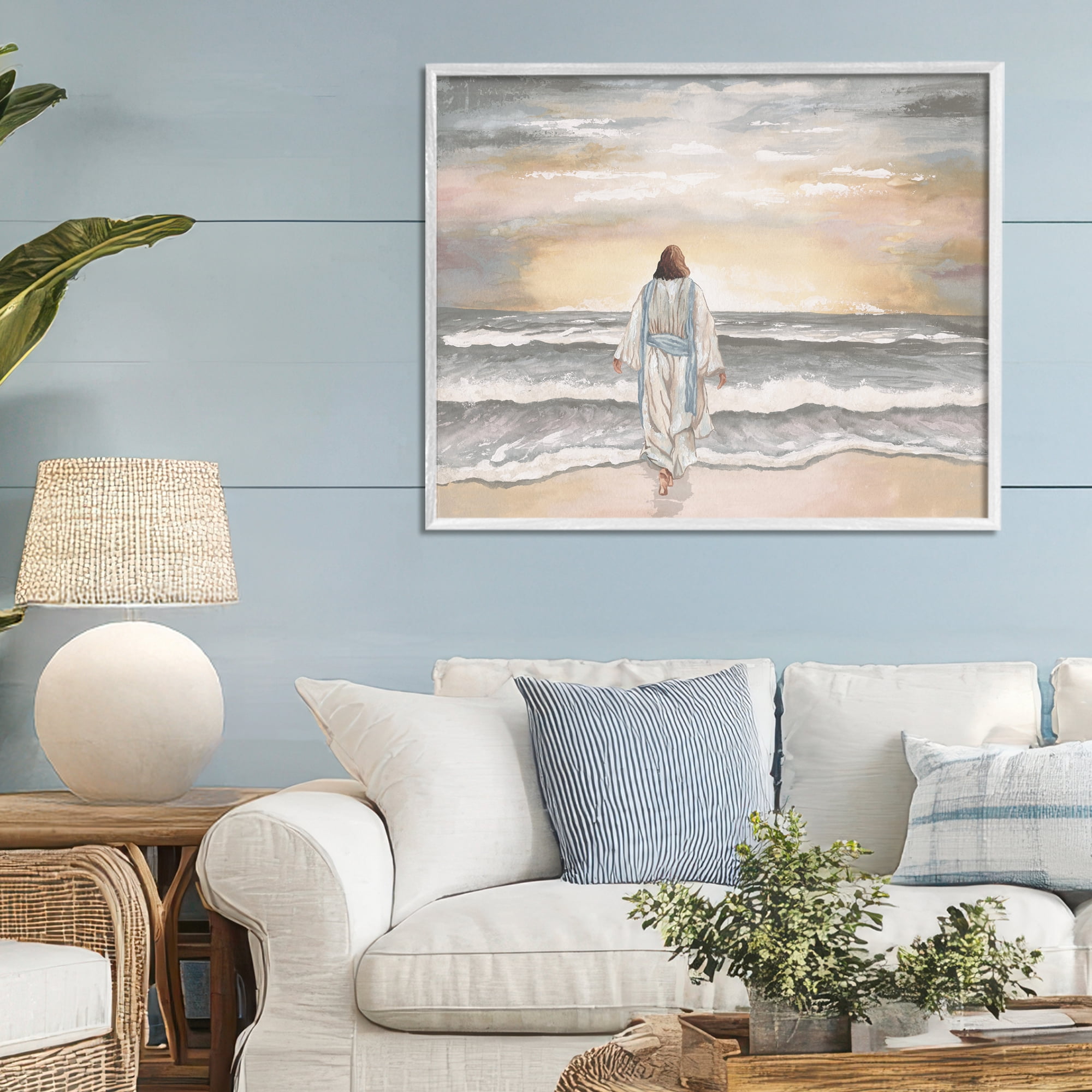 Stupell Industries Jesus Walks The Shore White Framed Giclee Art, design by Elizabeth Medley