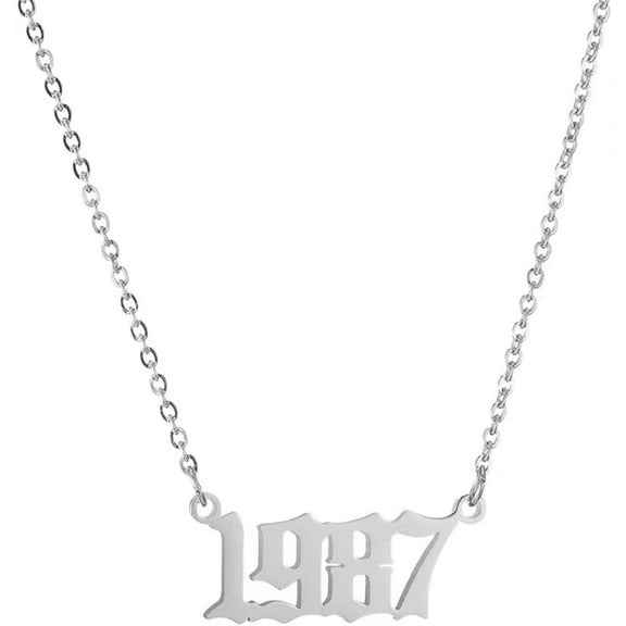 PAURO Stainless Steel Silver Plated Birth Year Necklaces for Women, Birthday Year Number Pendant Jewelry Gift, 1987