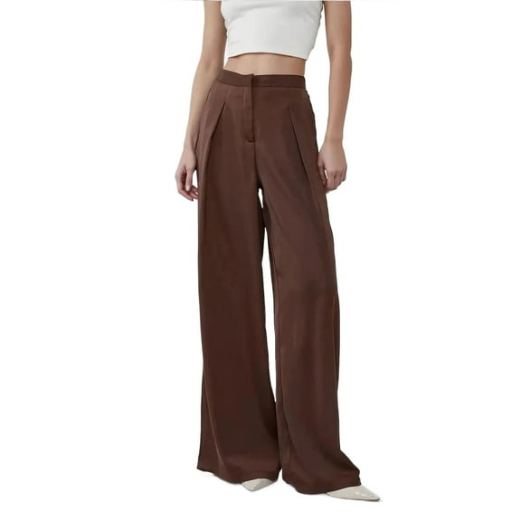 High Waist Wide Leg Satin Palazzo Pants