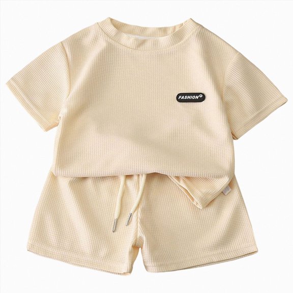 Nwiuh Toddler Boys 2 Piece Outfit Summer Short Sleeve with Elastic Waist Shorts Kids Casual Breathable Clothes Set Beige for Size 11-12 Years