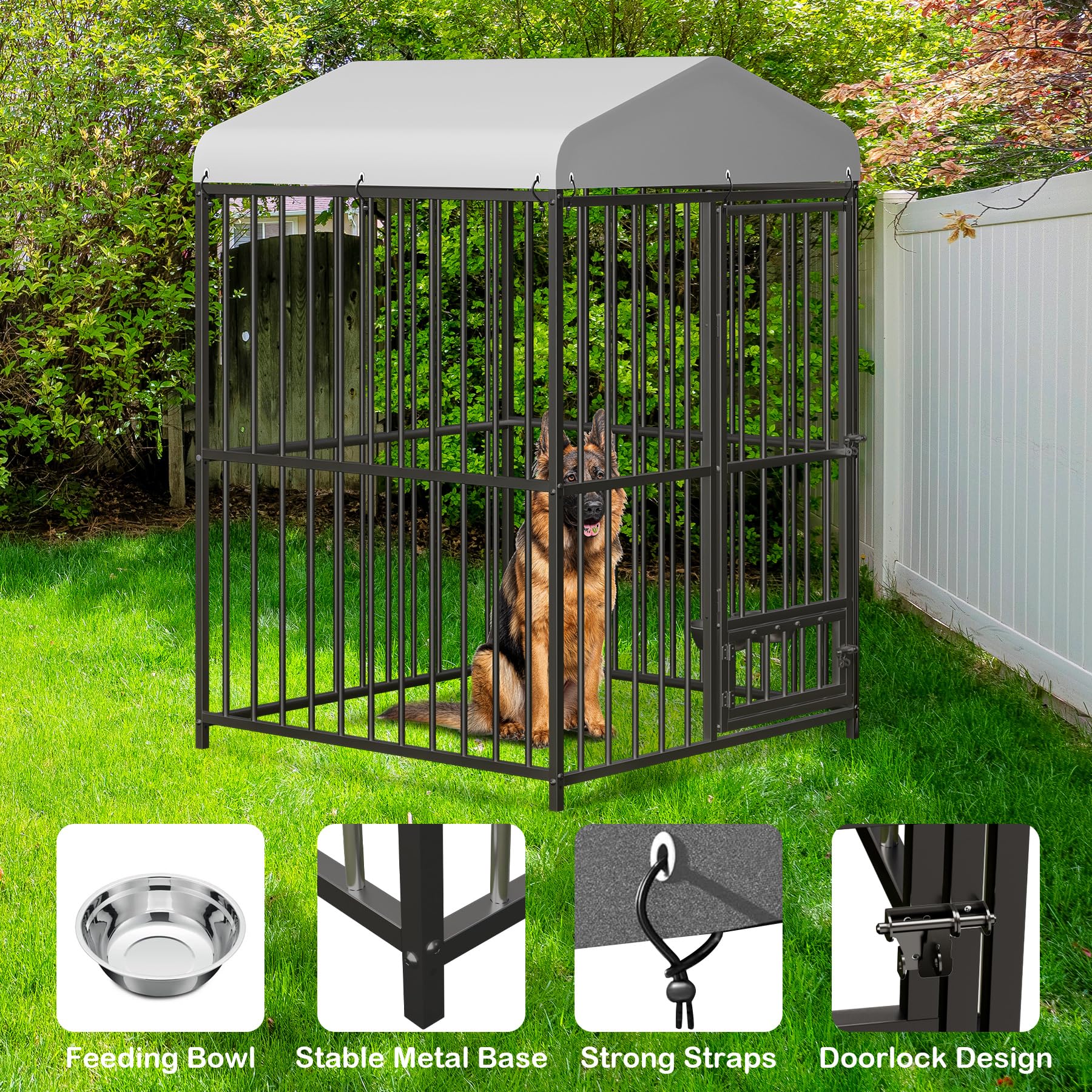 Large Dog Kennel Outdoor, Heavy Duty Outside Dog Kennel Pet Pens Dogs Run Enclosure with Anti-UV Waterproof Cover, Lockable Door for Medium to Small Dog