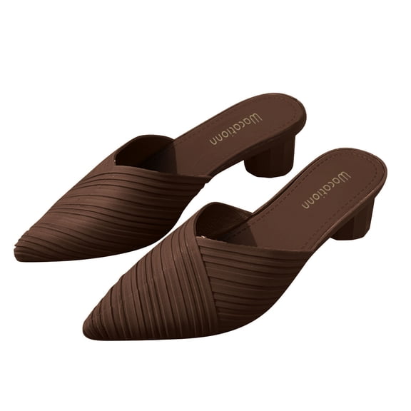 Women's Woven Mules Ladies Trendy Low Heel Slip-On Shoes Comfortable Summer Casual Slides for Women,37