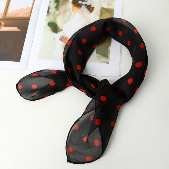 ERDOUY Elegant Personalized Scarf, Chiffon Square Scarf Simulation Silk Scarf, Decorative Large Dot Scarf (Black Red Dots)