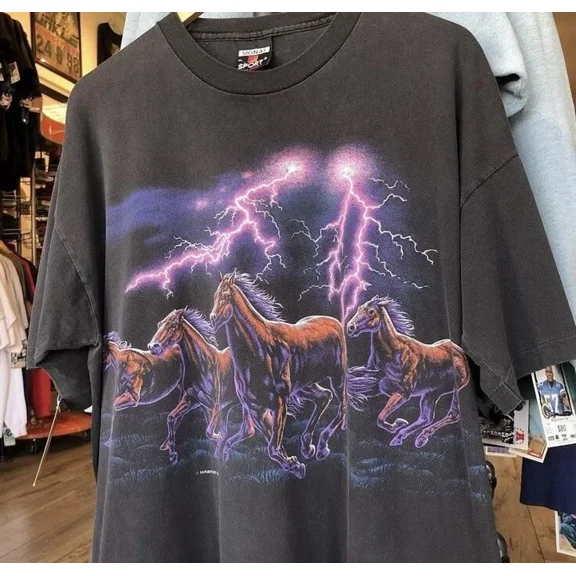 Retro Vintage Horses Graphic T-Shirt Unisex Short Sleeve Cotton Shirt S-5XL