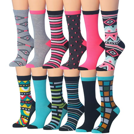Tipi Toe Women's 12 Pairs Colorful Patterned Crew Socks (WC72-AB)