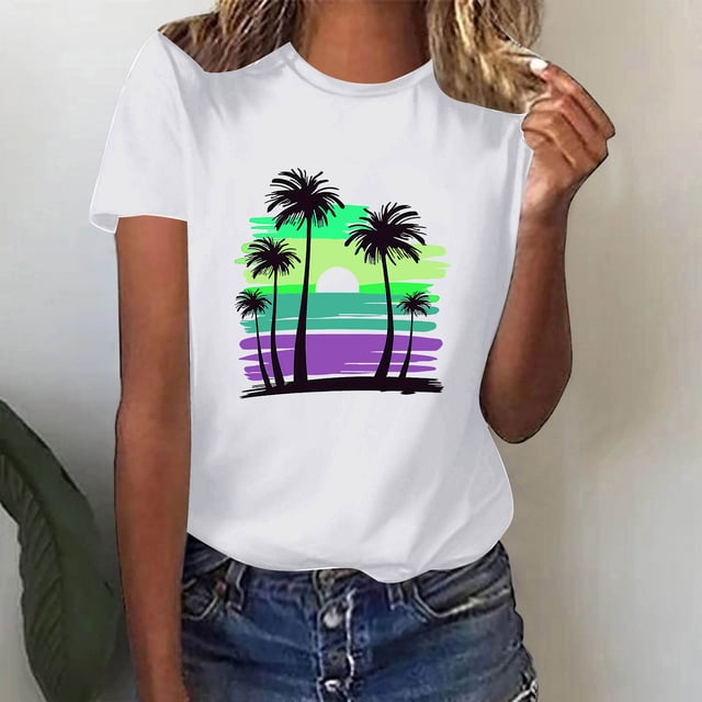 Mareep Hauts d'Été S-3TG Mode Femme Col Rond Imprimé Manches Courtes T-shirt Décontracté Ample Hauts Femme Liquidation, Cadeau