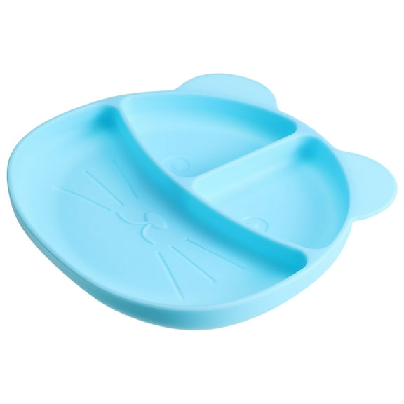MLINS Blue Silicone Toddler Plate with Suction Base for Baby Supplementary Food Feeding 1 Pc