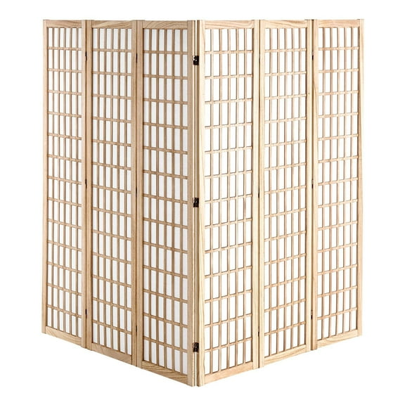 Japanese Style 6-Panel Room Divider, Wood Folding Screen for Indoor Privacy, Home & Office Partition