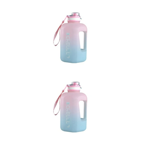 Toystoory Botella de agua de 2,2 l, hervidor de agua, jarra con marcador de tiempo, organizador de bebidas, contenedor, taza de Fitness, Rosa degradado 1600ML 2piezas