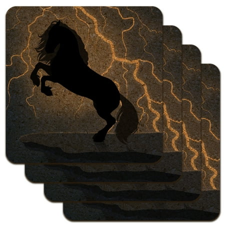 

Black Friesian Horse Rearing Up in Storm Low Profile Novelty Cork Coaster Set