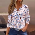thumbnail image 2 of 4th of July Shirts Women Plus Size 3/4 Sleeve Tshirts Casual USA Flag Print Pullover USA 250th Anniversary Celebration Party Tops Independence Day Patriotic V Neck Blouses Navy L, 2 of 6