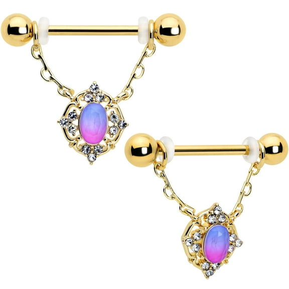 Body Candy 14G 9/16 Nipple Ring Set - 316L Stainless Steel 2Pc Nipplerings Piercing Wondorous Glam Chain Dangle Nipple Barbells