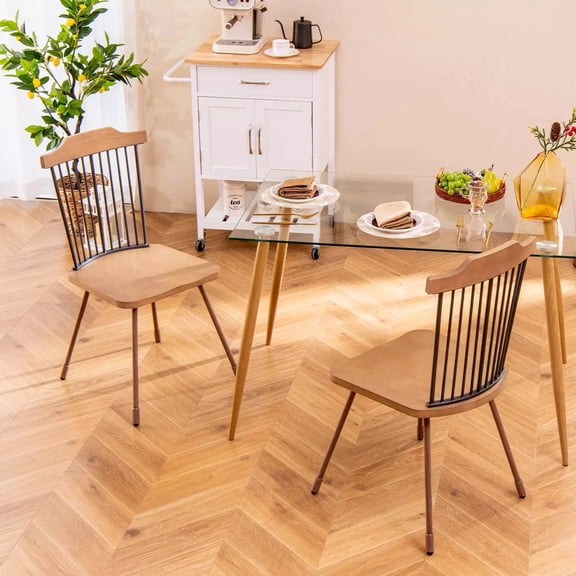 Auranook Windsor Chair Set of 2 Metal Legs Supported Dining Chair Farmhouse Armless Chair
