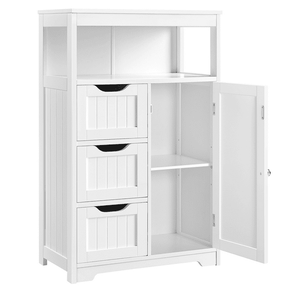 Alden Design Wooden Floor Cabinet Bathroom Storage Organizer Multiple Tiers Shelves Cabinet for Bedroom Bathroom Living Room Cabinet,White