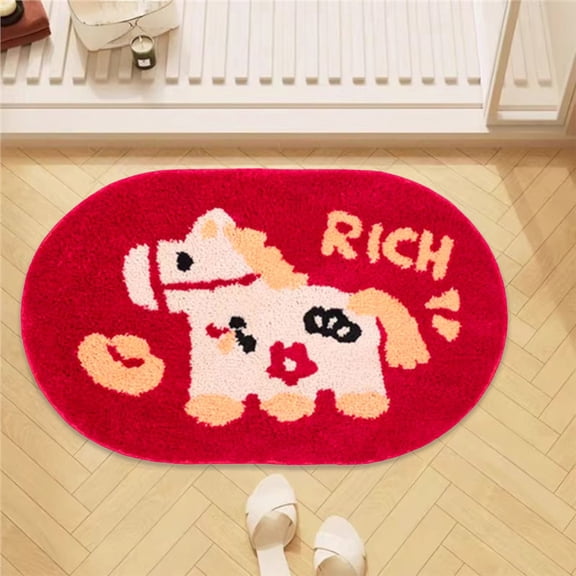 AuroraX Small Microfiber Bathroom Rugs 16" x 24" Soft Non Slip Washable Cute Horse Bath Mat Absorbent Quick Dry Year Of The Horse Boho Bath Rug for Entrance Front Door Bedroom