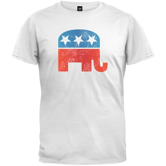 Old Glory Mens Distressed Republican Elephant Logo Short Sleeve Graphic T Shirt
