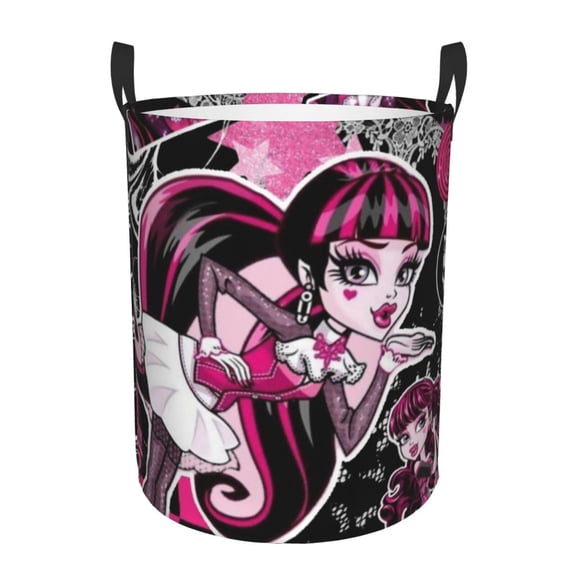 Large Laundry Baskets with Handles Monster High Circular Hamper Bag For Laundry Room Bedroom Bathroom Small