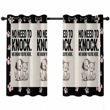 No Need To Knock Blackout Curtains 45 Inches Long Cute Dog Cat Pink Paw Print Border Thermal Insulated Room Darkening Drapes with Grommets for Living Room 52 W x 45 L 2 Panels
