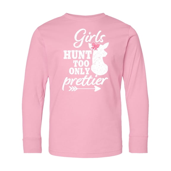 Inktastic Hunting Girls Hunt Too Only Prettier with Doe and Arrow Long Sleeve Youth T-Shirt
