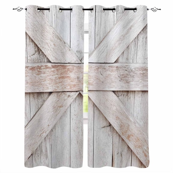 Wooden Plank Blackout Curtains for Bedroom/Living Room, Thermal Insulated Kitchen Curtains, Vintage Farmhouse Barn Door Wood Board Beige Grommet Darkening Window Treatment Drapes 42"x84"x2